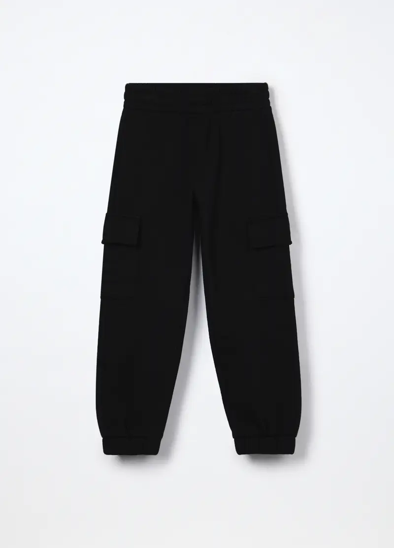 Pantaloni Cargo Misto Cotone Bambina, Nero