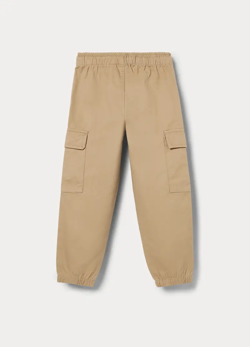Pantaloni Chino Cargo In Puro Cotone Bambino, Beige chiaro miniatura 2