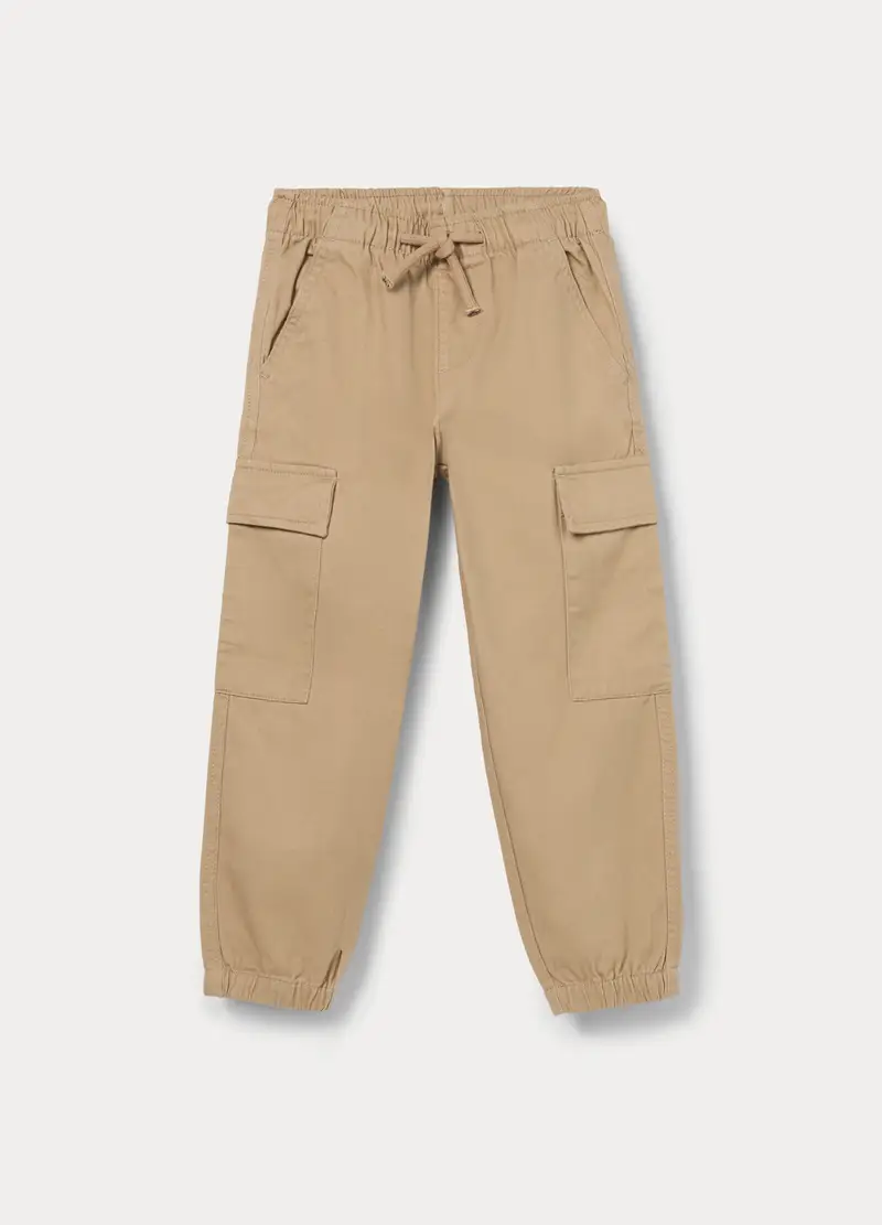 Pantaloni Chino Cargo In Puro Cotone Bambino, Beige chiaro