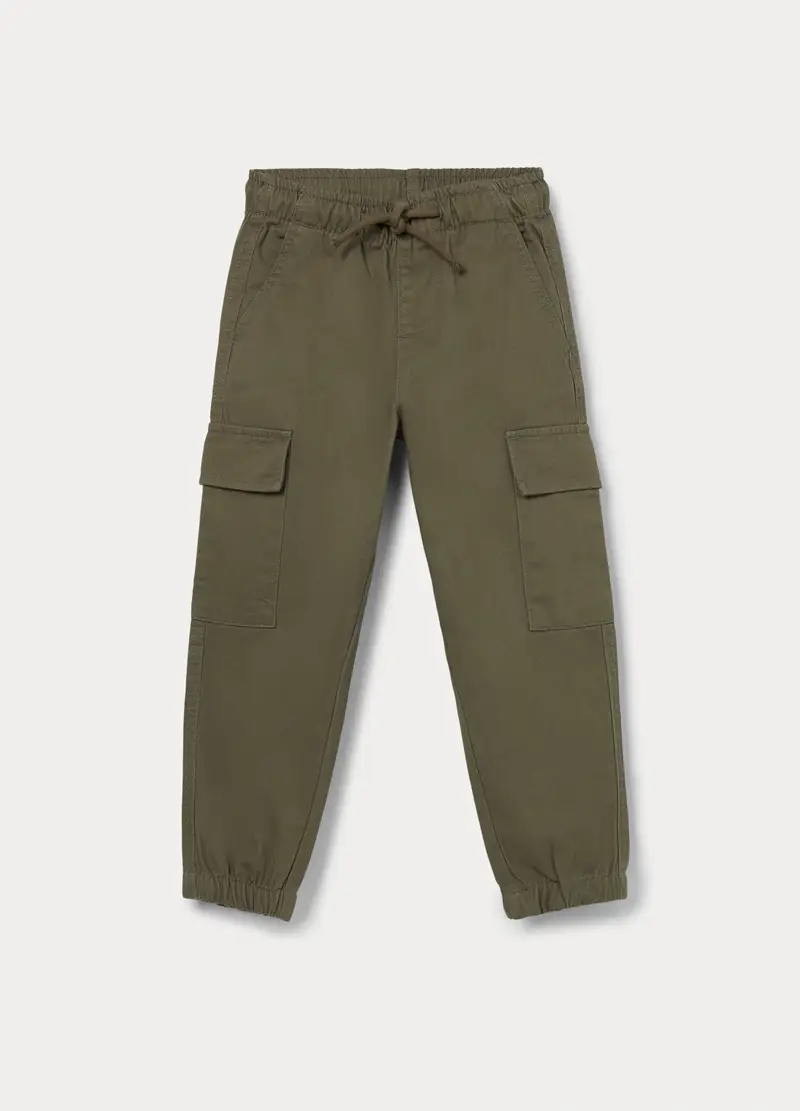 Pantaloni Chino Cargo In Puro Cotone Bambino, Verde militare