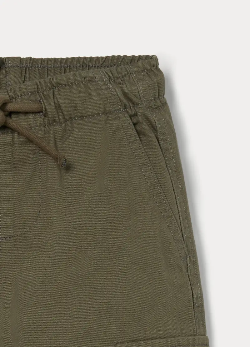 Pantaloni Chino Cargo In Puro Cotone Bambino, Verde militare miniatura 3