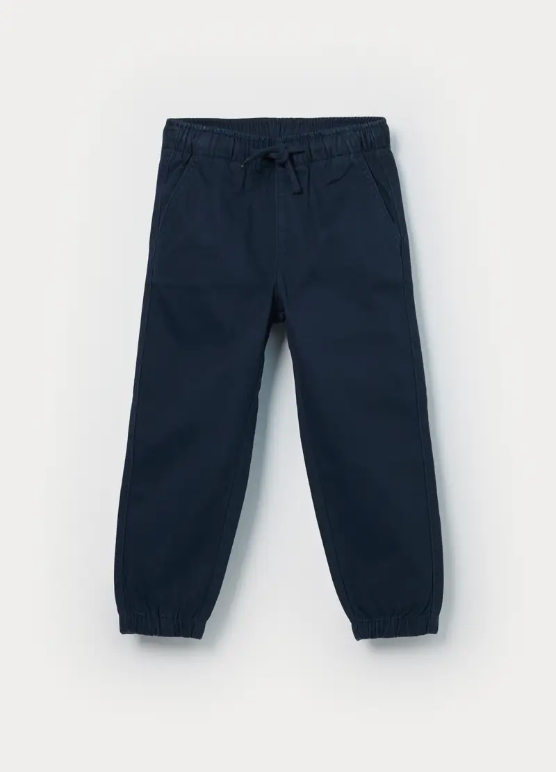 Pantaloni Chino In Puro Cotone Bambino, Blu scuro