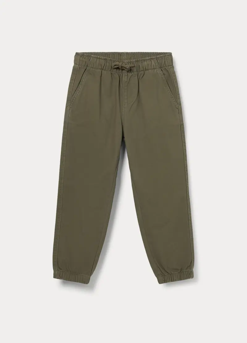 Pantaloni Chino In Puro Cotone Bambino, Verde oliva