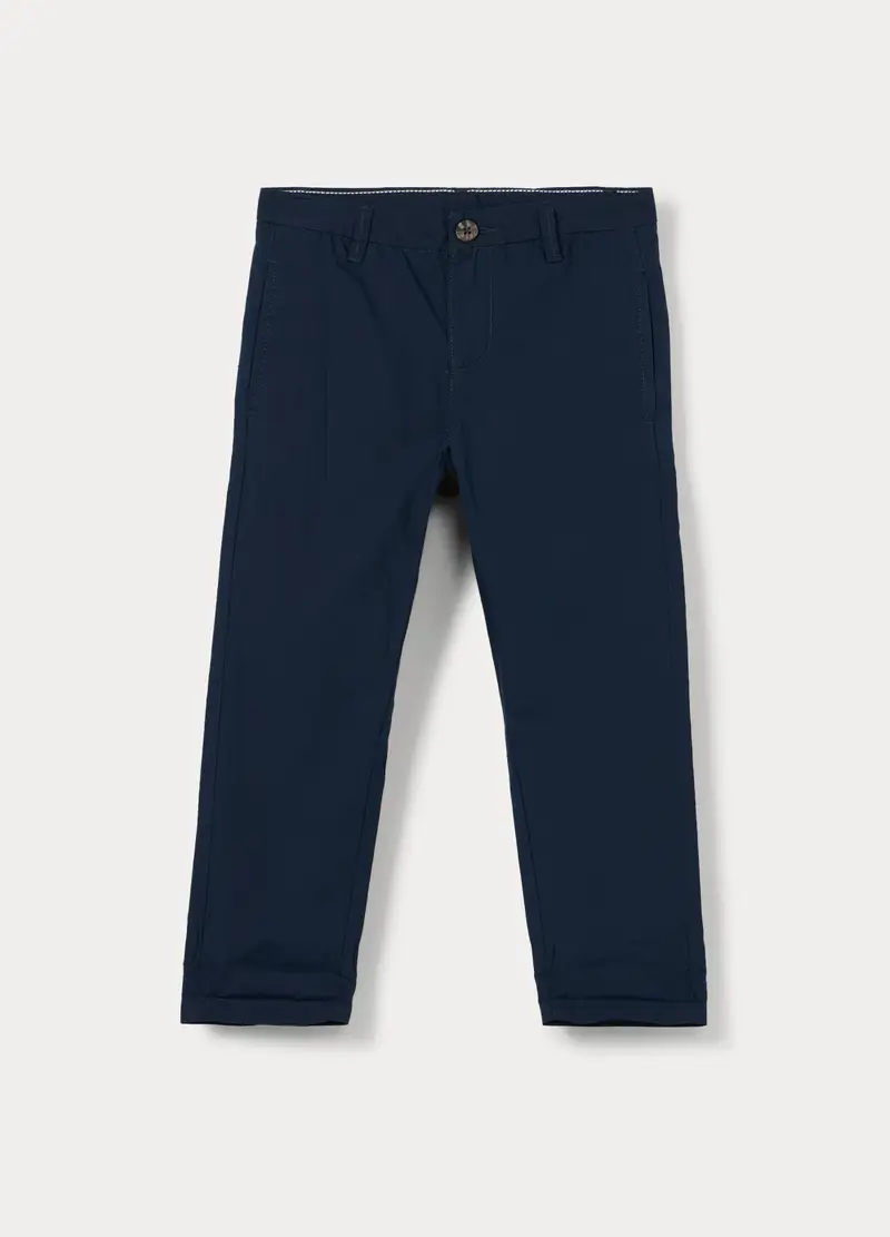 Pantaloni Chino Regular Fit In Puro Cotone Bambino, Blu scuro