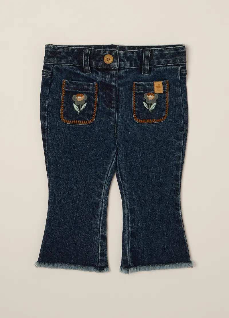 Pantaloni Denim Elasticizzati A Zampa, Neonata, Nero