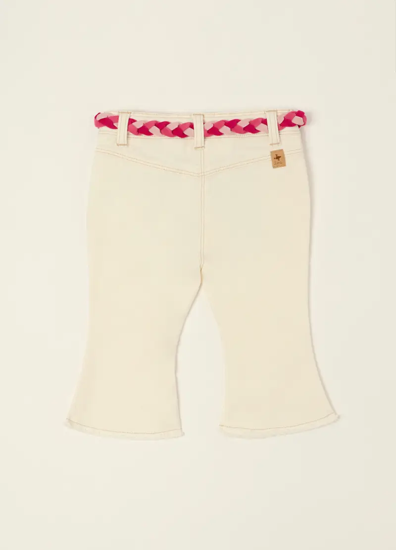 Pantaloni Flare Beige In Cotone E Viscosa Elasticizzato, Neonata, Beige miniatura 2