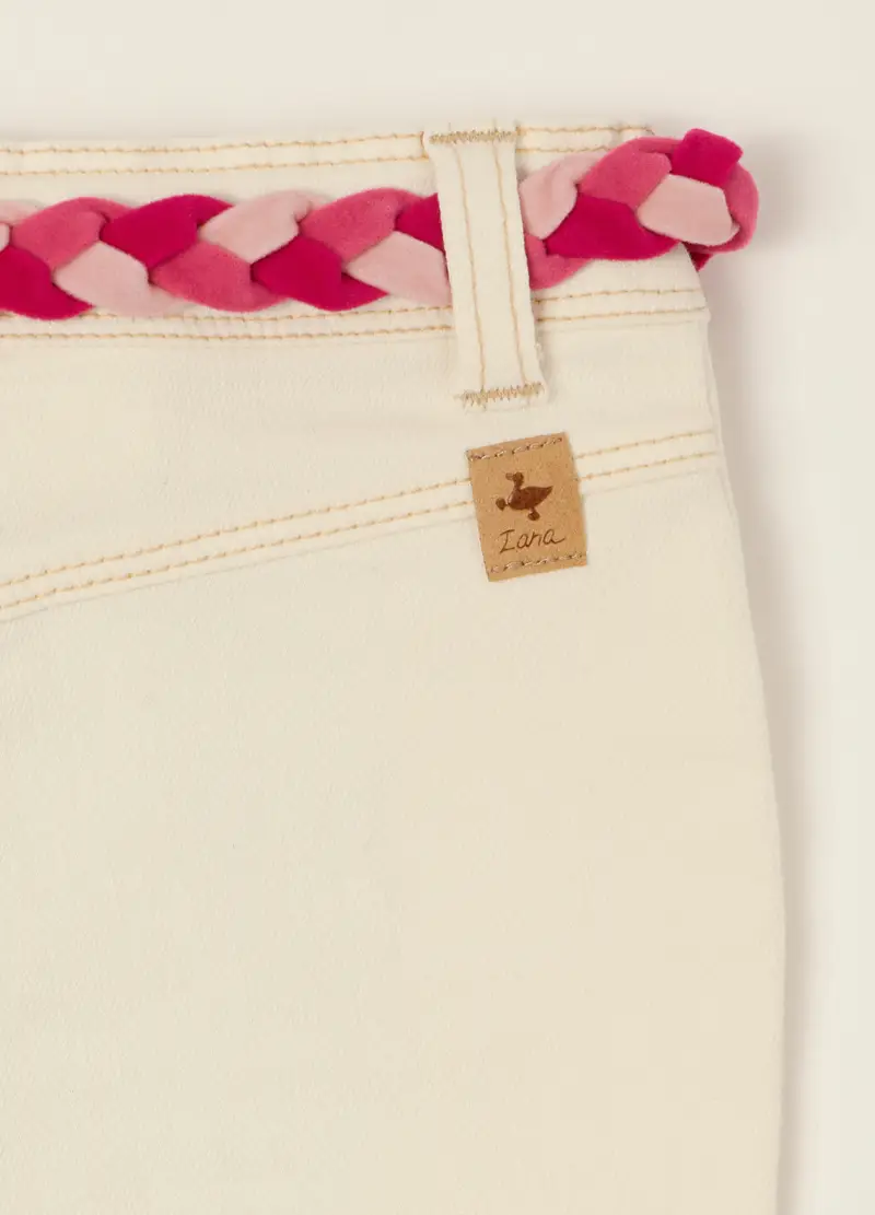 Pantaloni Flare Beige In Cotone E Viscosa Elasticizzato, Neonata, Beige miniatura 3