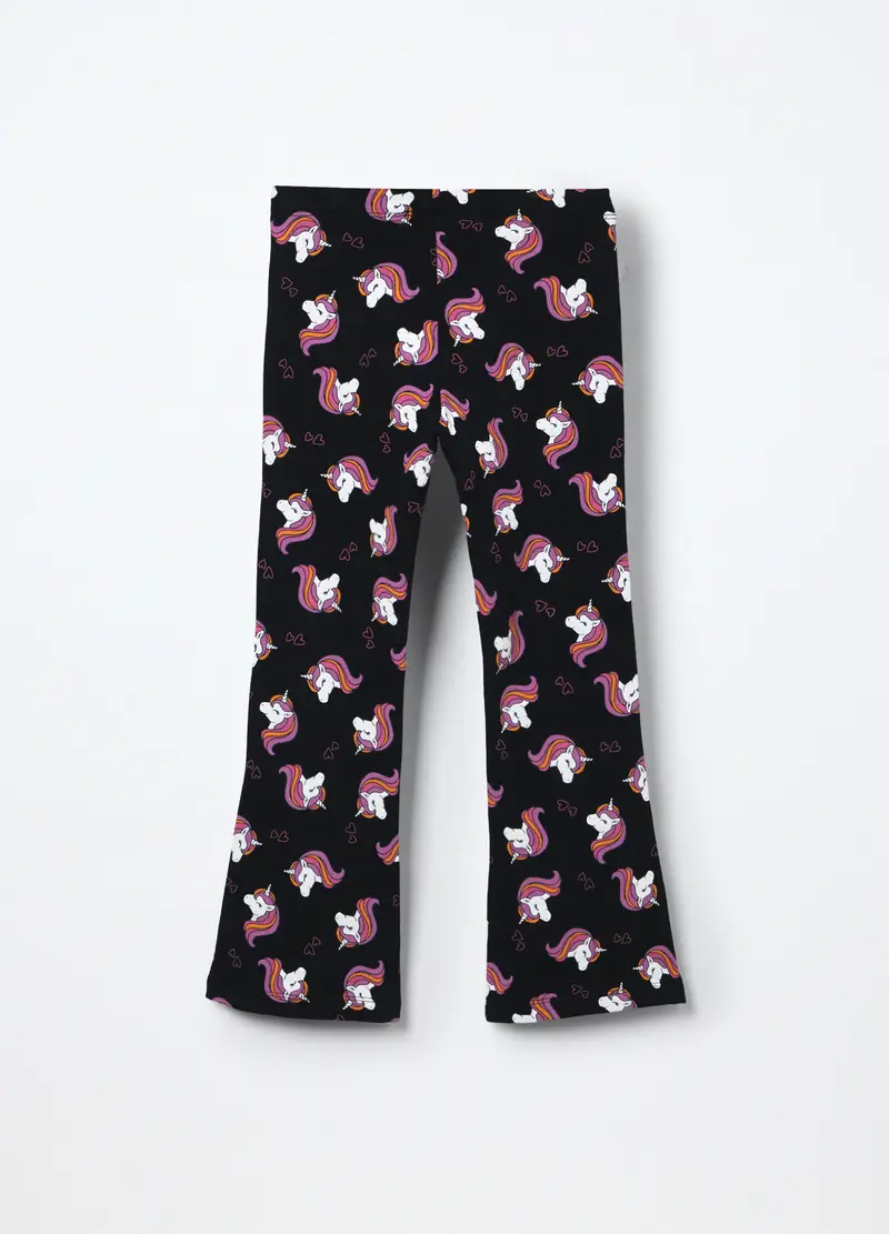 Pantaloni Flare Fit In Cotone Stretch Bambina, Nero stampa 1 miniatura 2