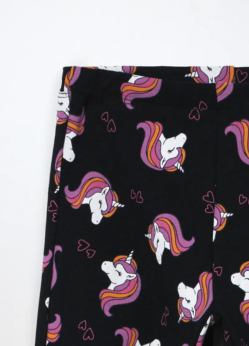 Pantaloni Flare Fit In Cotone Stretch Bambina, Nero stampa 1 miniatura 3