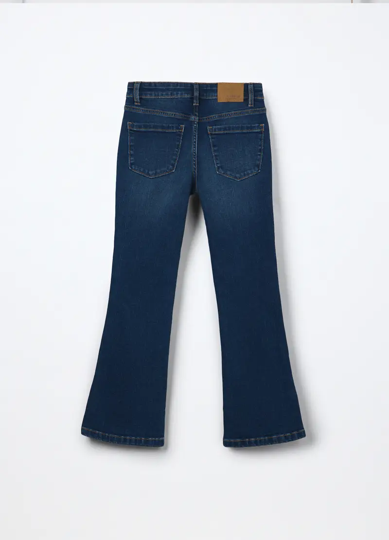Pantaloni Flare Fit In Denim Di Cotone Stretch Ragazza, Bambina, Blu scuro miniatura 2