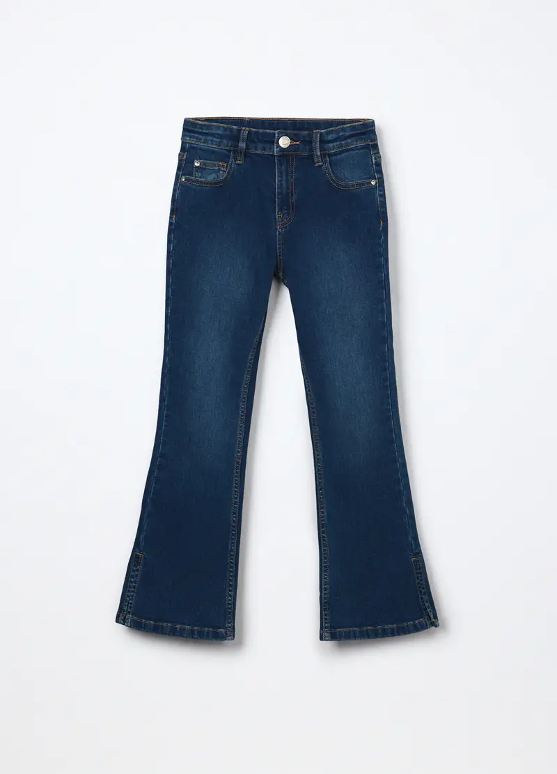 Pantaloni Flare Fit In Denim Di Cotone Stretch Ragazza, Bambina, Blu scuro