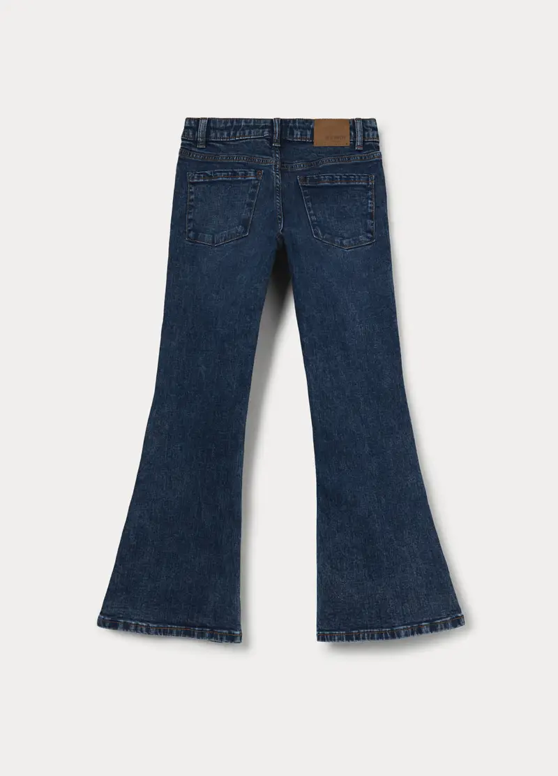 Pantaloni Flare Fit In Denim Di Cotone Stretch Ragazza, Bambina, Blu scuro miniatura 2