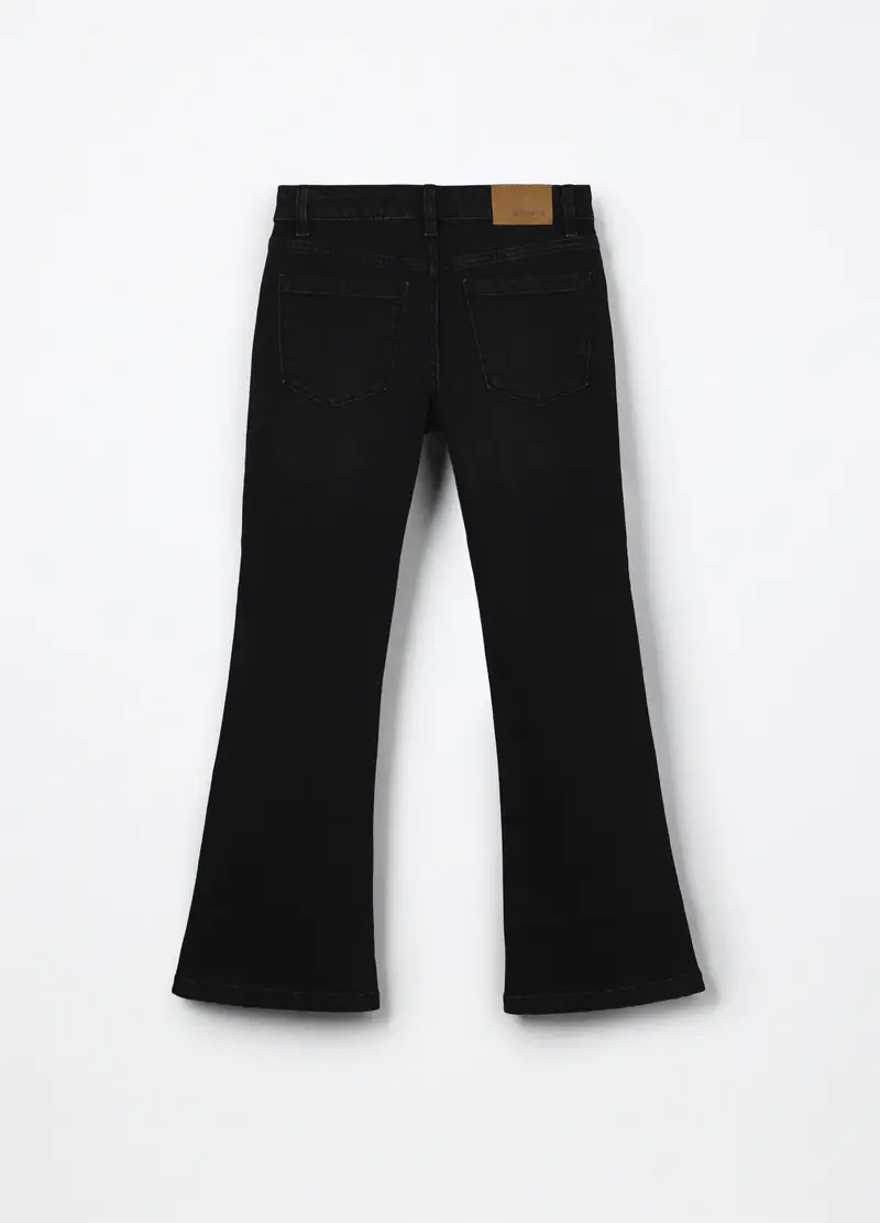 Pantaloni Flare Fit In Denim Di Cotone Stretch Ragazza, Bambina, Nero miniatura 2