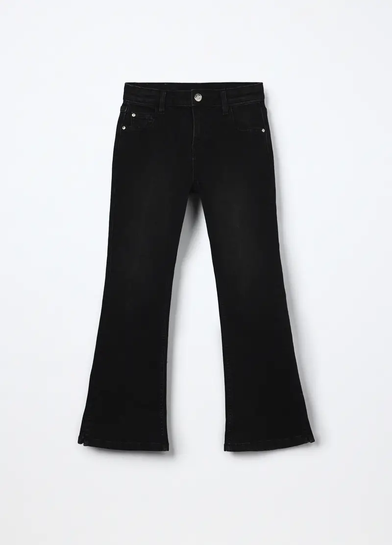 Pantaloni Flare Fit In Denim Di Cotone Stretch Ragazza, Bambina, Nero