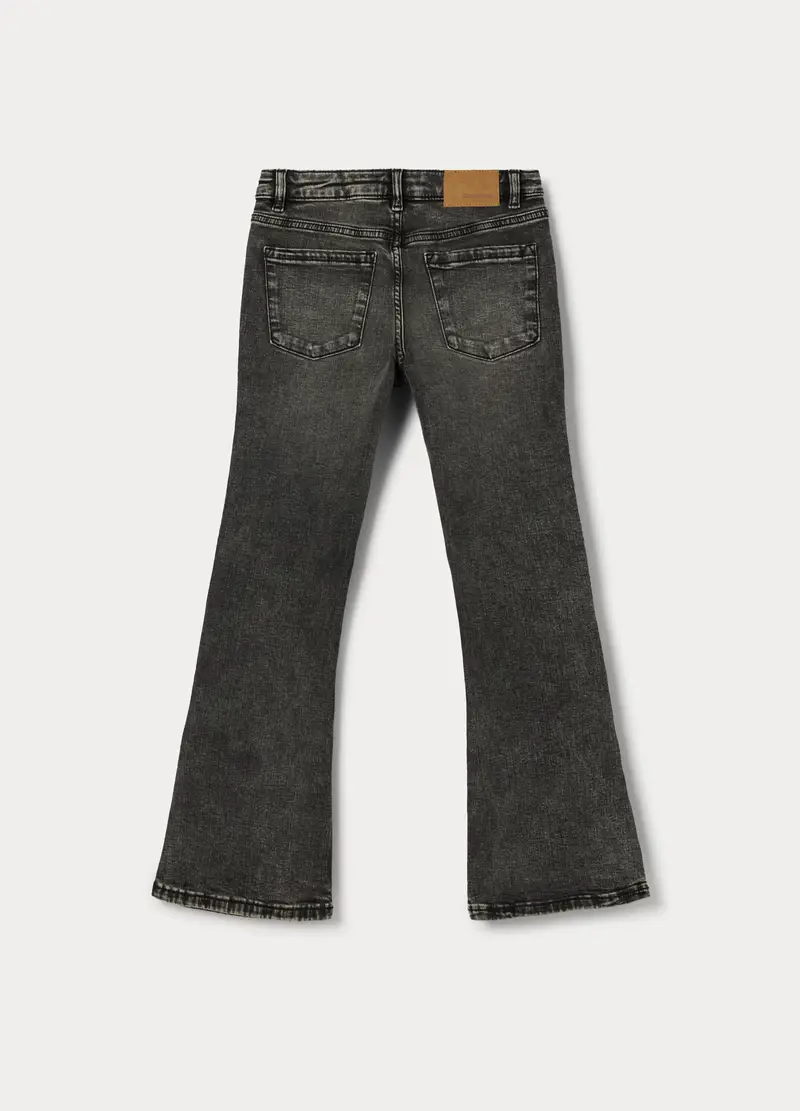 Pantaloni Flare Fit In Denim Di Cotone Stretch Ragazza, Bambina, Nero miniatura 2