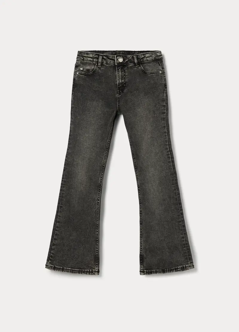 Pantaloni Flare Fit In Denim Di Cotone Stretch Ragazza, Bambina, Nero