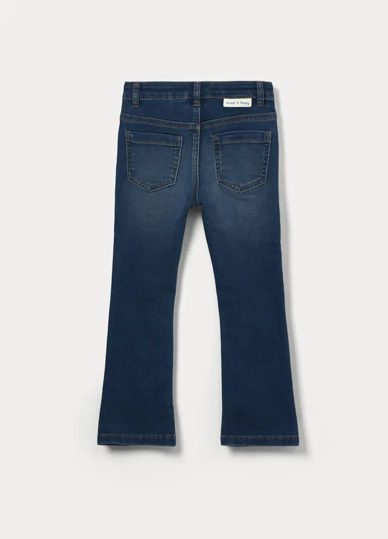 Pantaloni Flare Fit In Denim Di Misto Cotone Bambina, Blu denim miniatura 2