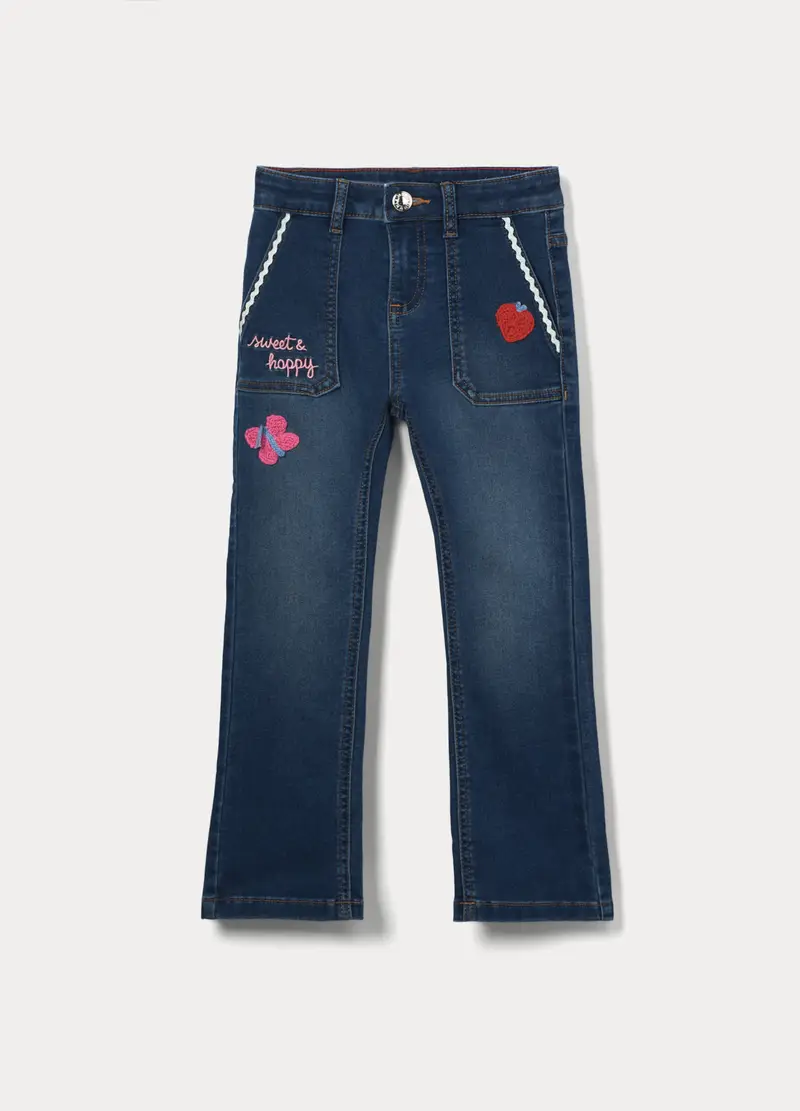 Pantaloni Flare Fit In Denim Di Misto Cotone Bambina, Blu denim
