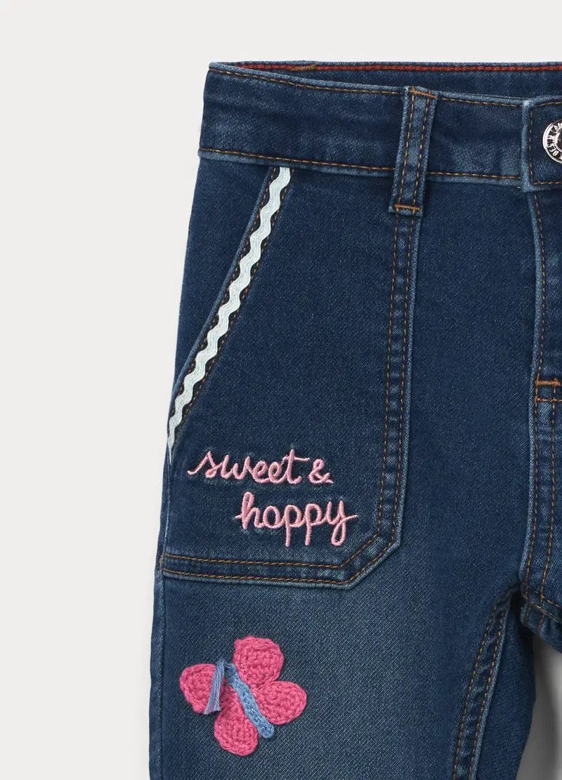 Pantaloni Flare Fit In Denim Di Misto Cotone Bambina, Blu denim miniatura 3