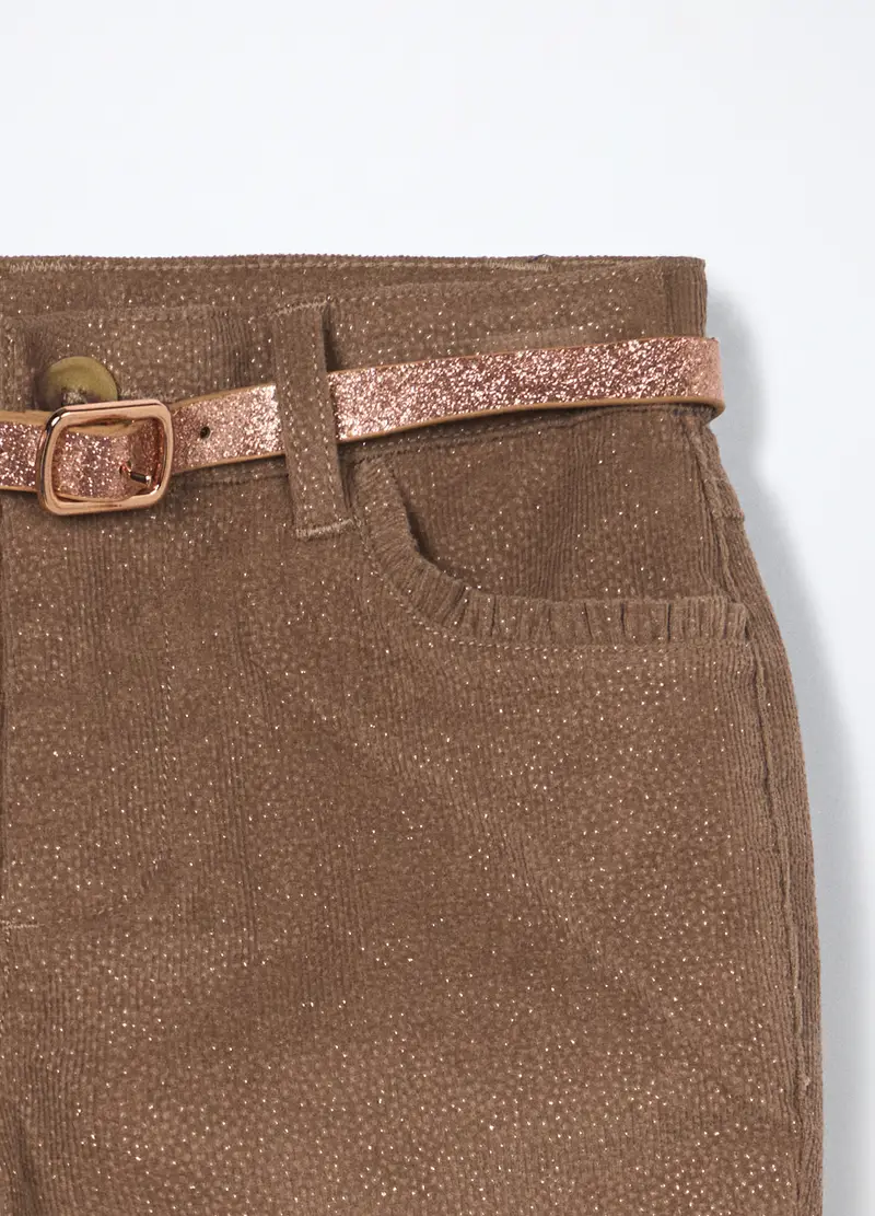 Pantaloni Flare Fit In Velluto Bambina, Beige chiaro miniatura 3