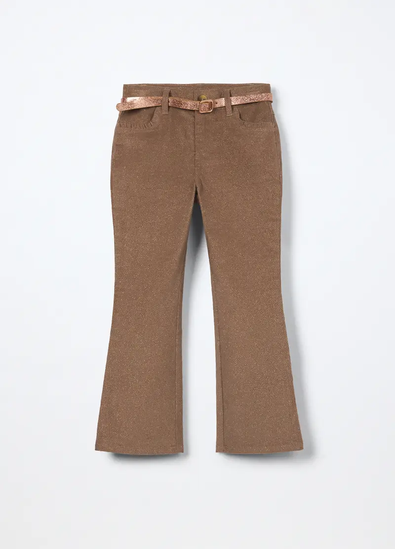 Pantaloni Flare Fit In Velluto Bambina, Beige chiaro