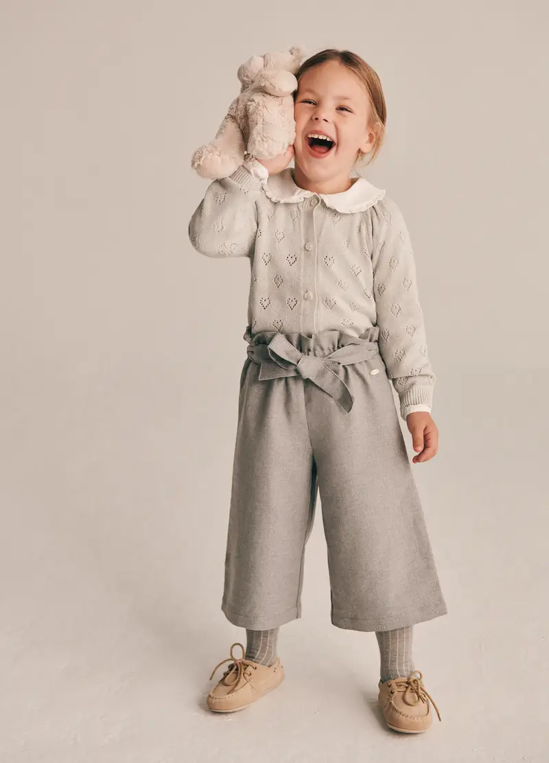 Pantaloni Grigi Paper Bag Per Bambina, Neonata, Grigio cemento