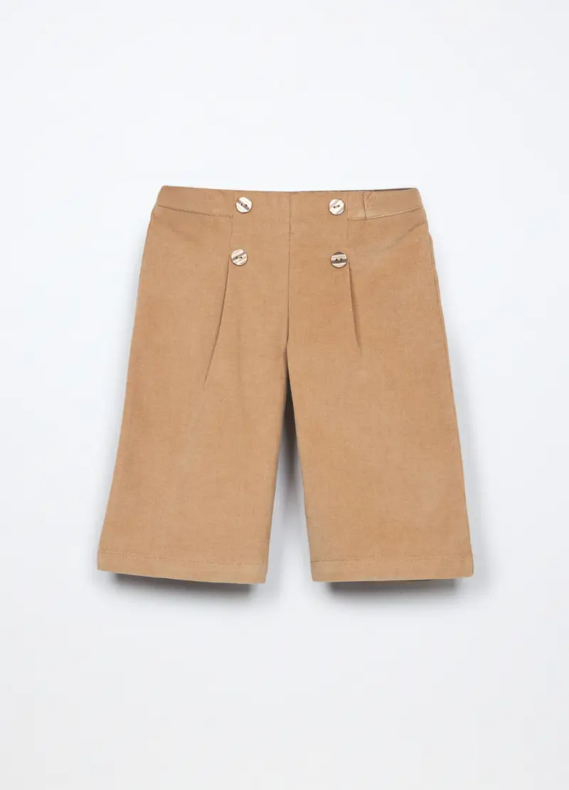 Pantaloni In Costina Di Cotone Stretch Neonata, Bambina, Beige chiaro