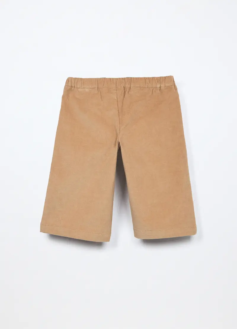 Pantaloni In Costina Di Cotone Stretch Neonata, Bambina, Beige chiaro miniatura 2