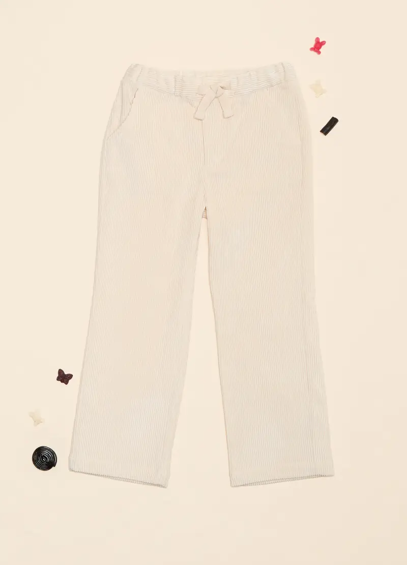 Pantaloni In Costina Di Velluto, Bambina, Bianco panna
