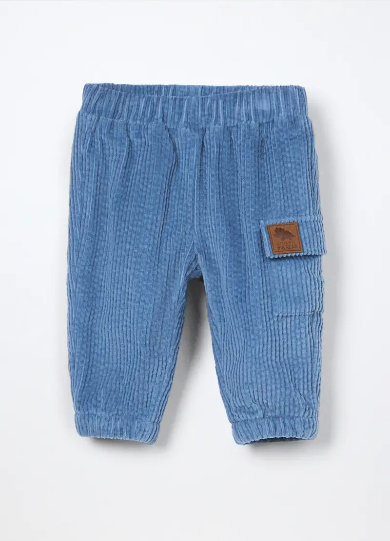 Pantaloni In Costina Di Velluto Neonato, Azzurro scuro
