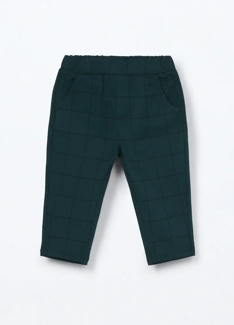 Pantaloni In Cotone Fleece Stretch Neonato, Bambino, Verde smeraldo