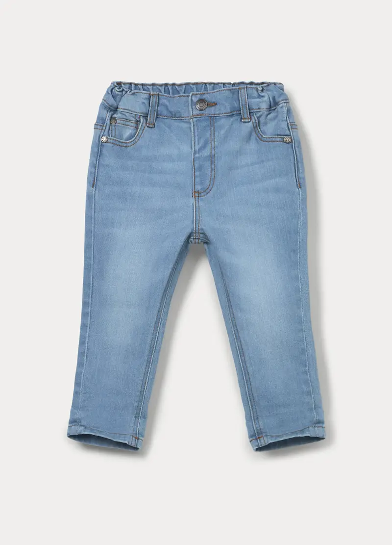 Pantaloni In Denim Di Cotone Stretch Bimbo, Bambino, Azzurro chiaro