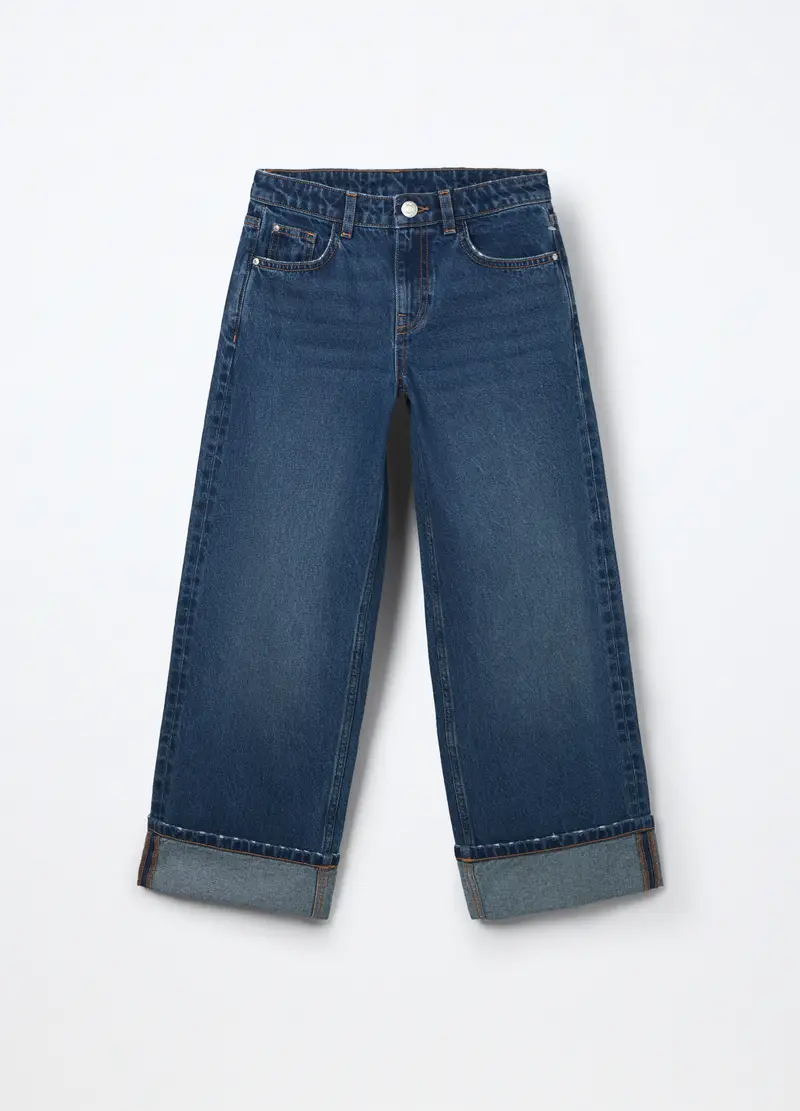 Pantaloni In Denim Di Puro Cotone Ragazza, Bambina, Blu denim