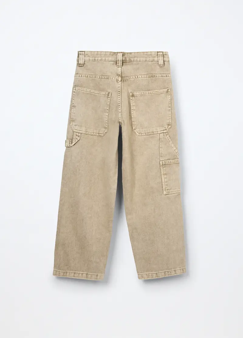 Pantaloni In Denim Di Puro Cotone Ragazzo, Bambino, Beige chiaro miniatura 2