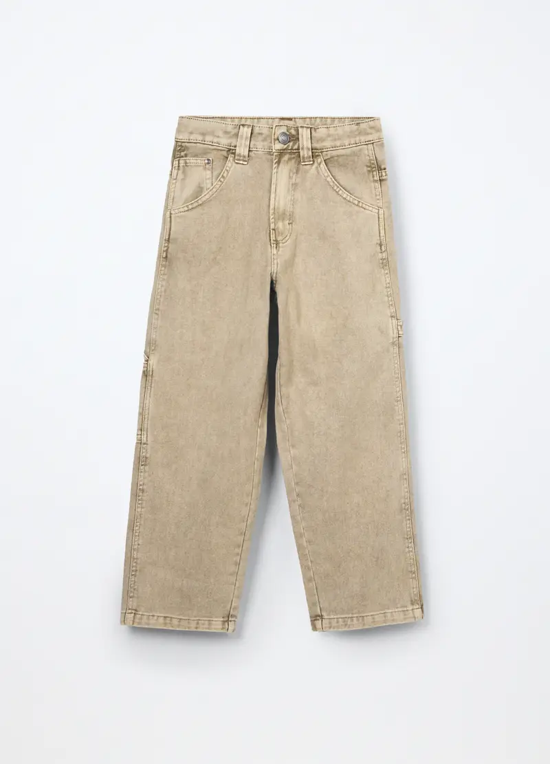 Pantaloni In Denim Di Puro Cotone Ragazzo, Bambino, Beige chiaro