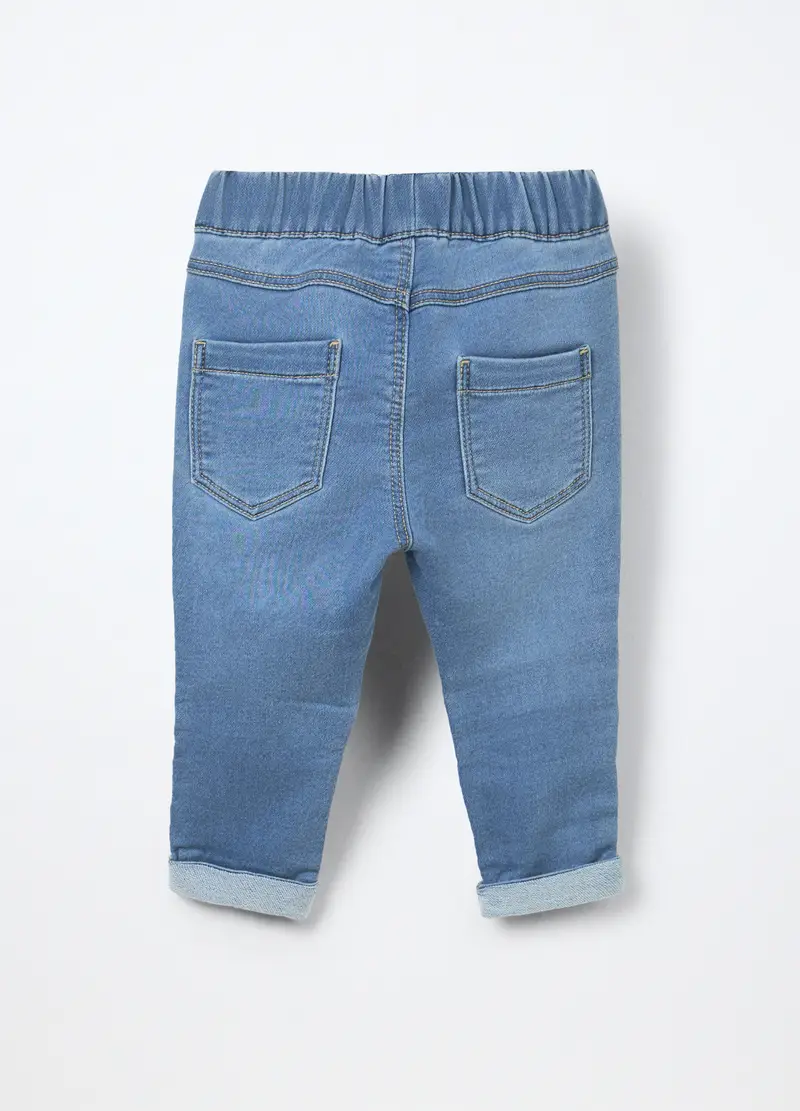 Pantaloni In Denim Misto Cotone Neonata, Bambino, Blu chiaro miniatura 2