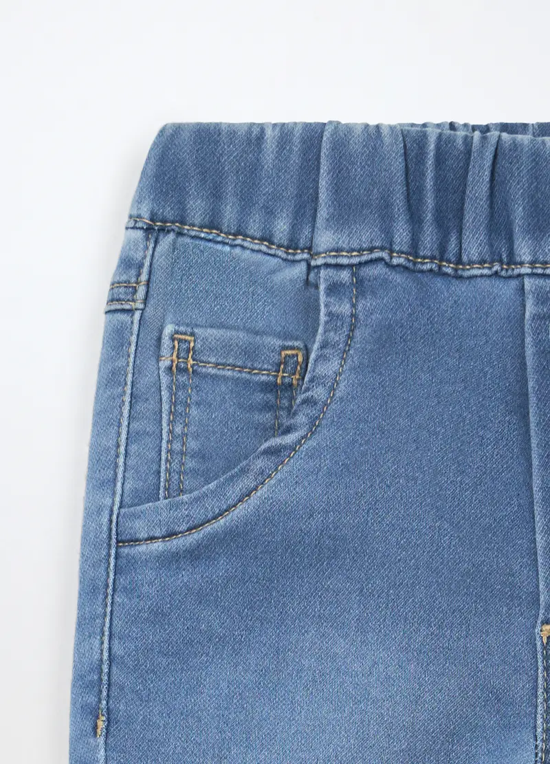 Pantaloni In Denim Misto Cotone Neonata, Bambino, Blu chiaro miniatura 3