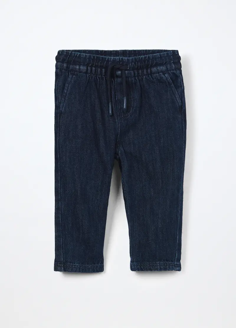 Pantaloni In Denim Misto Cotone Neonato, Bambino, Blu scuro