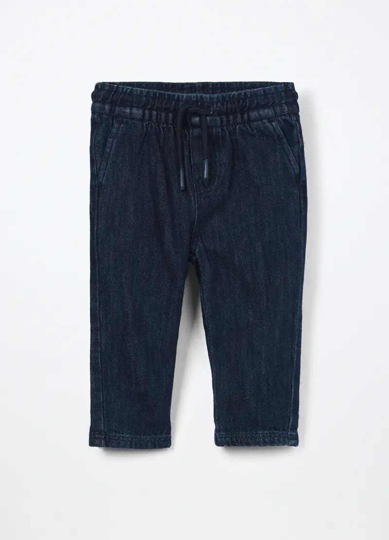 Pantaloni In Denim Misto Cotone Neonato, Bambino, Blu scuro