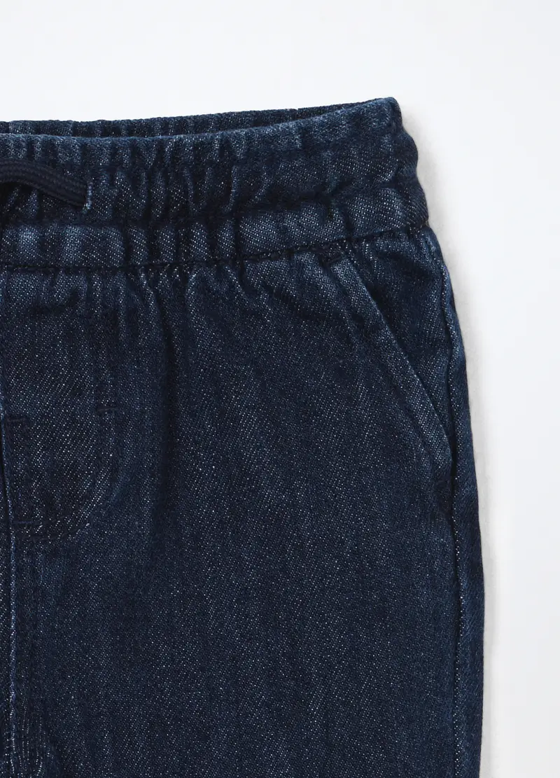 Pantaloni In Denim Misto Cotone Neonato, Bambino, Blu scuro miniatura 3