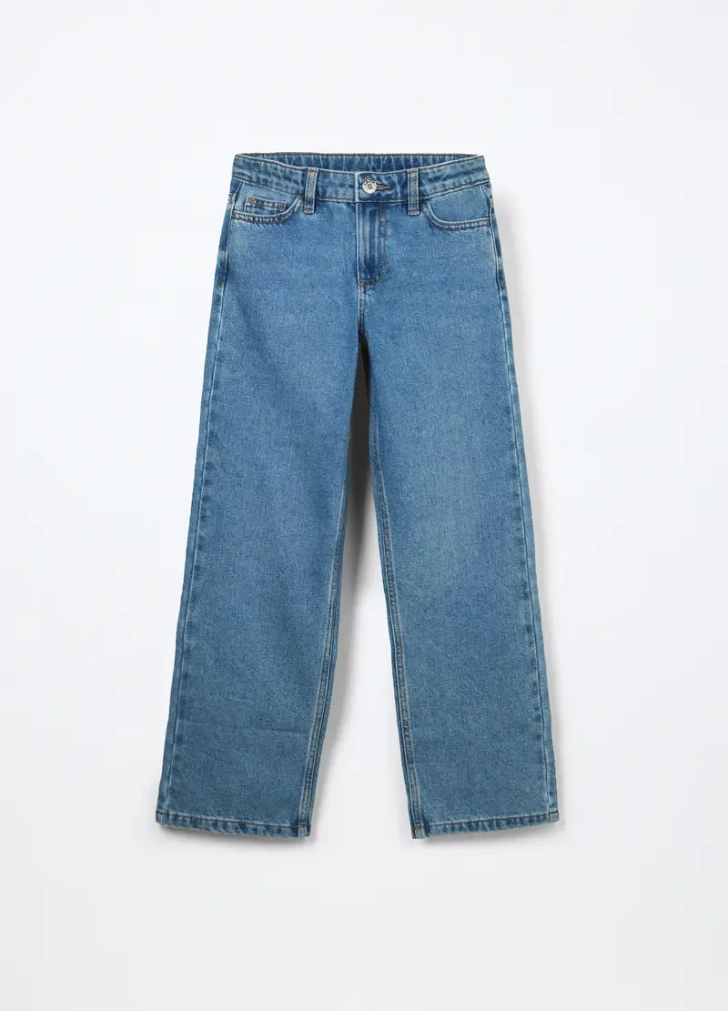 Pantaloni In Denim Misto Cotone Ragazza, Bambina, Azzurro