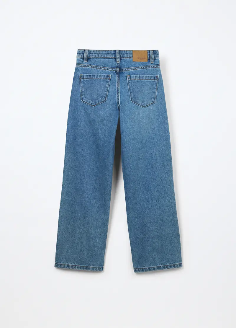 , Pantaloni In Denim Misto Cotone Ragazza, Bambina, Azzurro miniatura 2