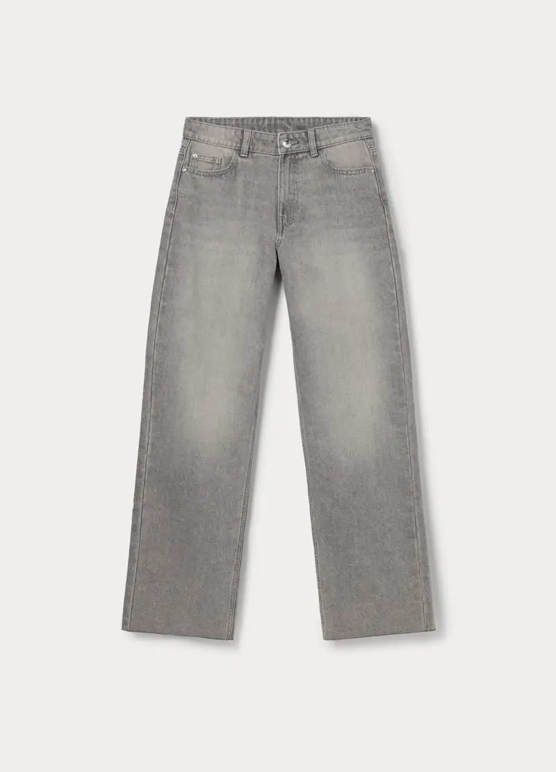 Pantaloni In Denim Misto Cotone Ragazza, Bambina, Grigio chiaro