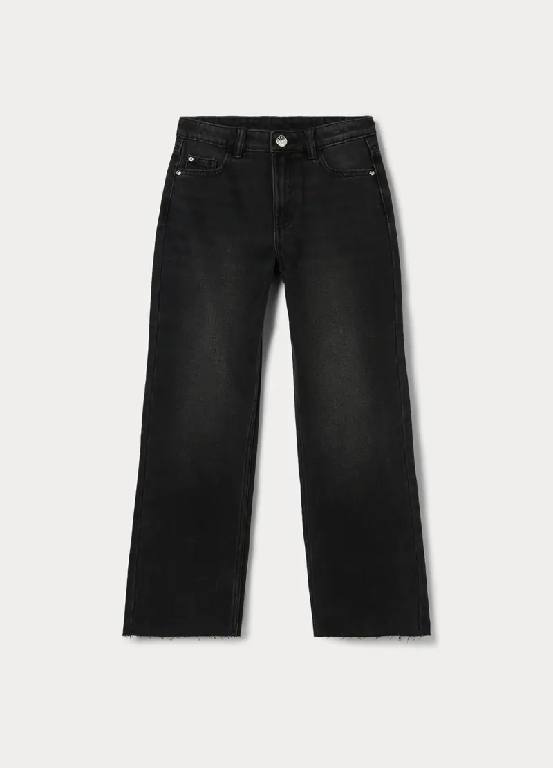 Pantaloni In Denim Misto Cotone Ragazza, Bambina, Nero