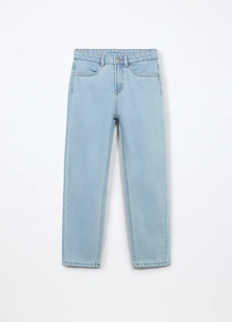 Pantaloni In Denim Misto Cotone Ragazzo, Bambino, Azzurro chiaro