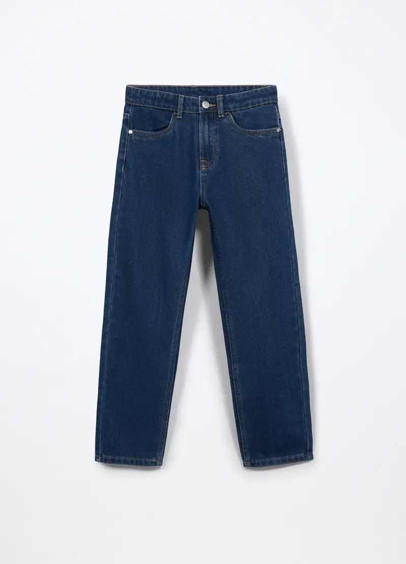 Pantaloni In Denim Misto Cotone Ragazzo, Bambino, Blu scuro