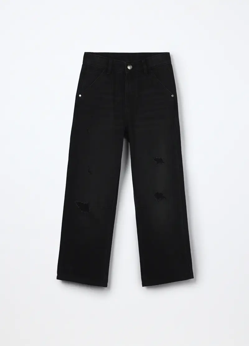 Pantaloni In Denim Misto Cotone Ragazzo, Bambino, Nero