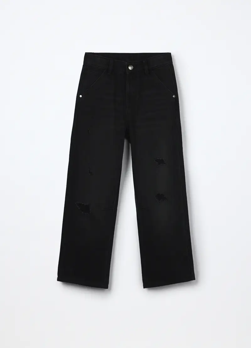 Pantaloni In Denim Misto Cotone Ragazzo, Bambino, Nero