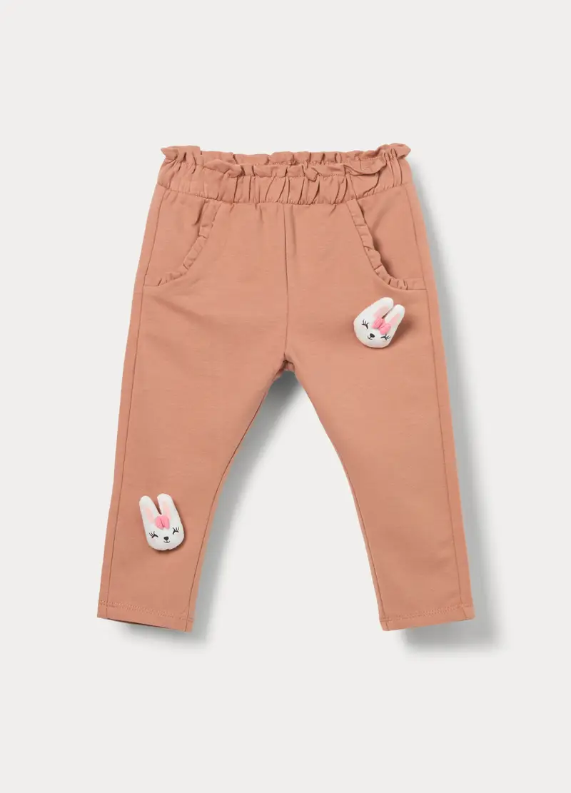 Pantaloni In French Terry Di Cotone Stretch Bimba, Bambina, Arancione chiaro