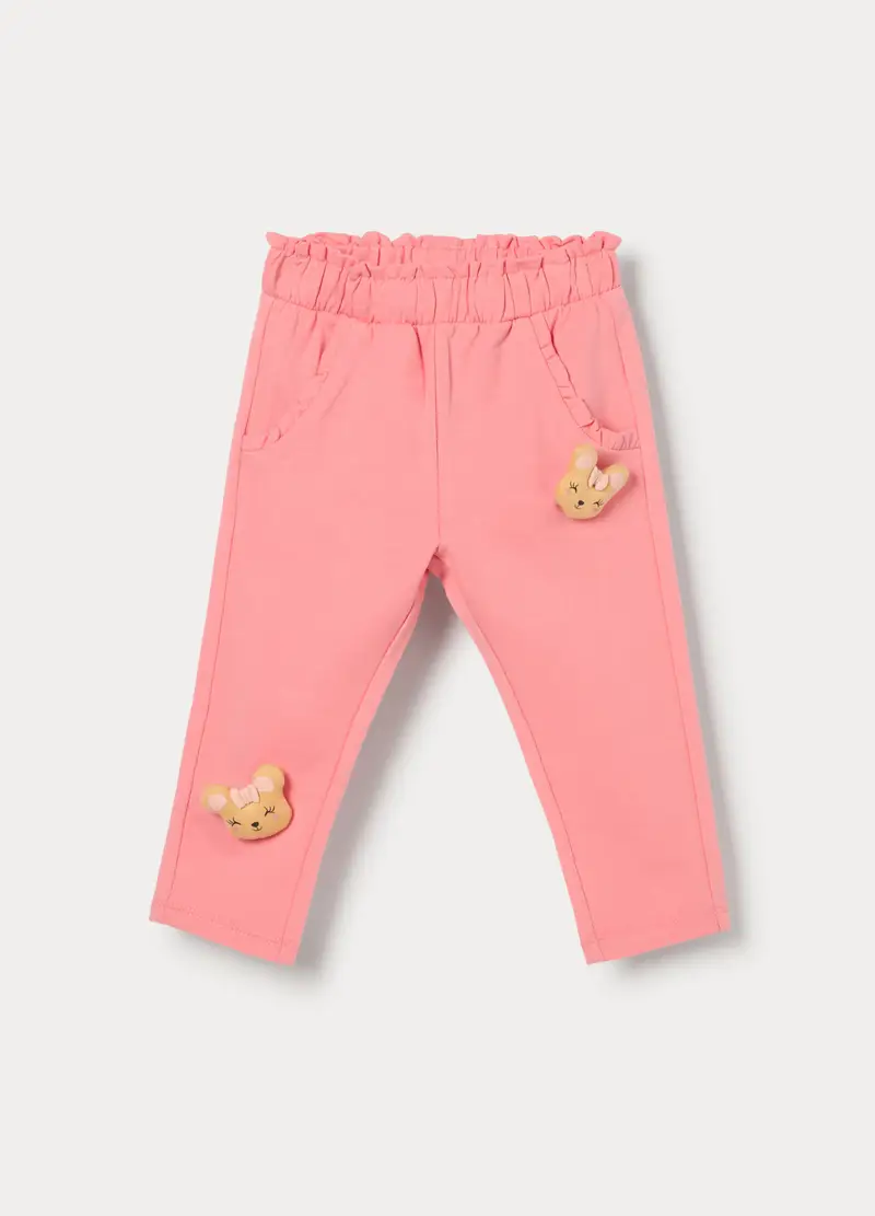 Pantaloni In French Terry Di Cotone Stretch Bimba, Bambina, Rosa pastello